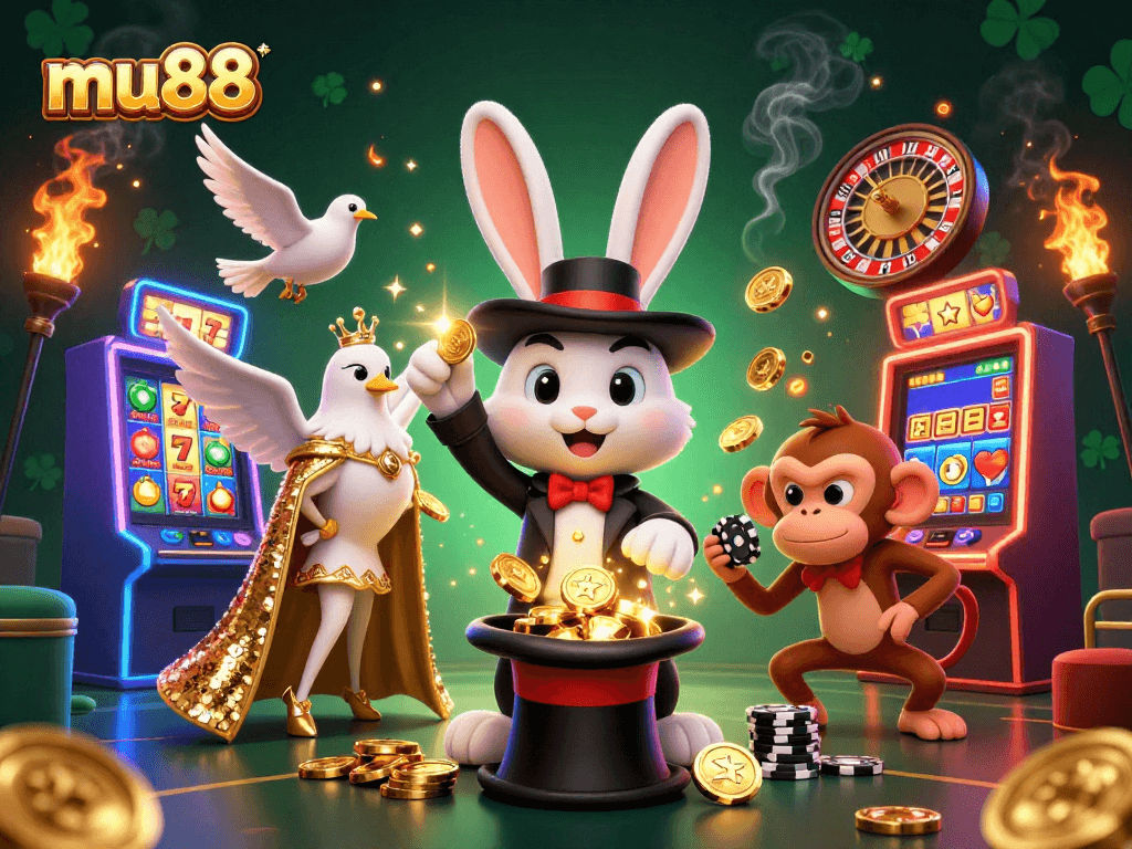 Experience mu88's enthralling casino world with magical characters and vibrant slot elements.