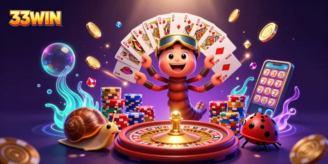 Engage with the exciting gaming experience at 33WIN featuring colorful characters and dynamic casino elements.