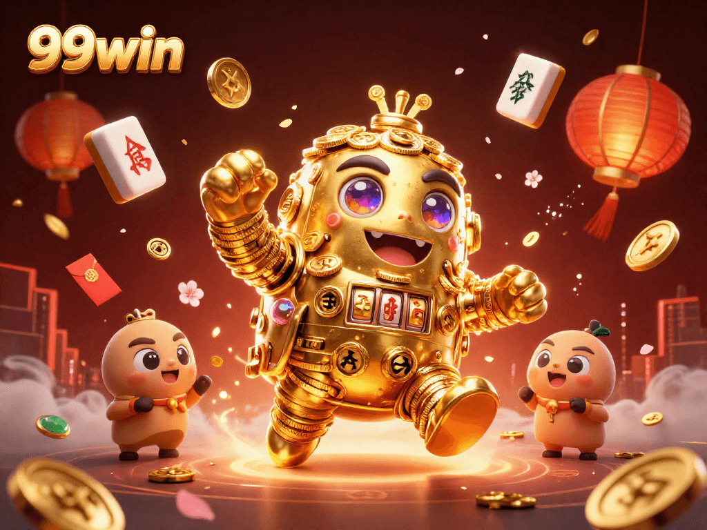 Experience the excitement of 99win casino with golden golem and festive gaming elements.
