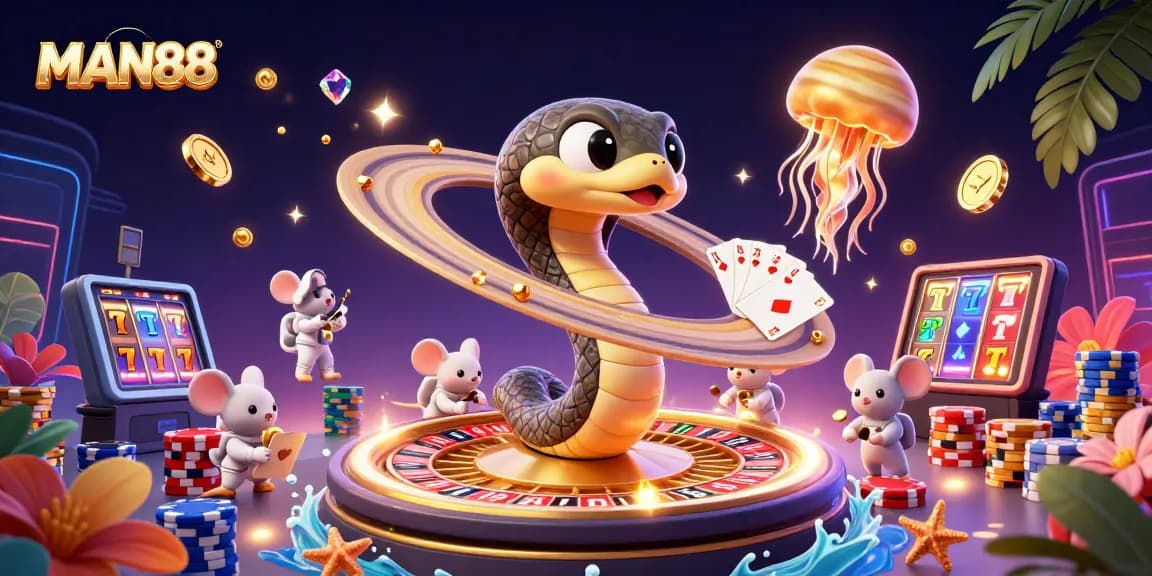 Engage with MAN88 through vibrant roulette action, where astronaut mice and a cosmic dealer bring the thrill of betting to life!