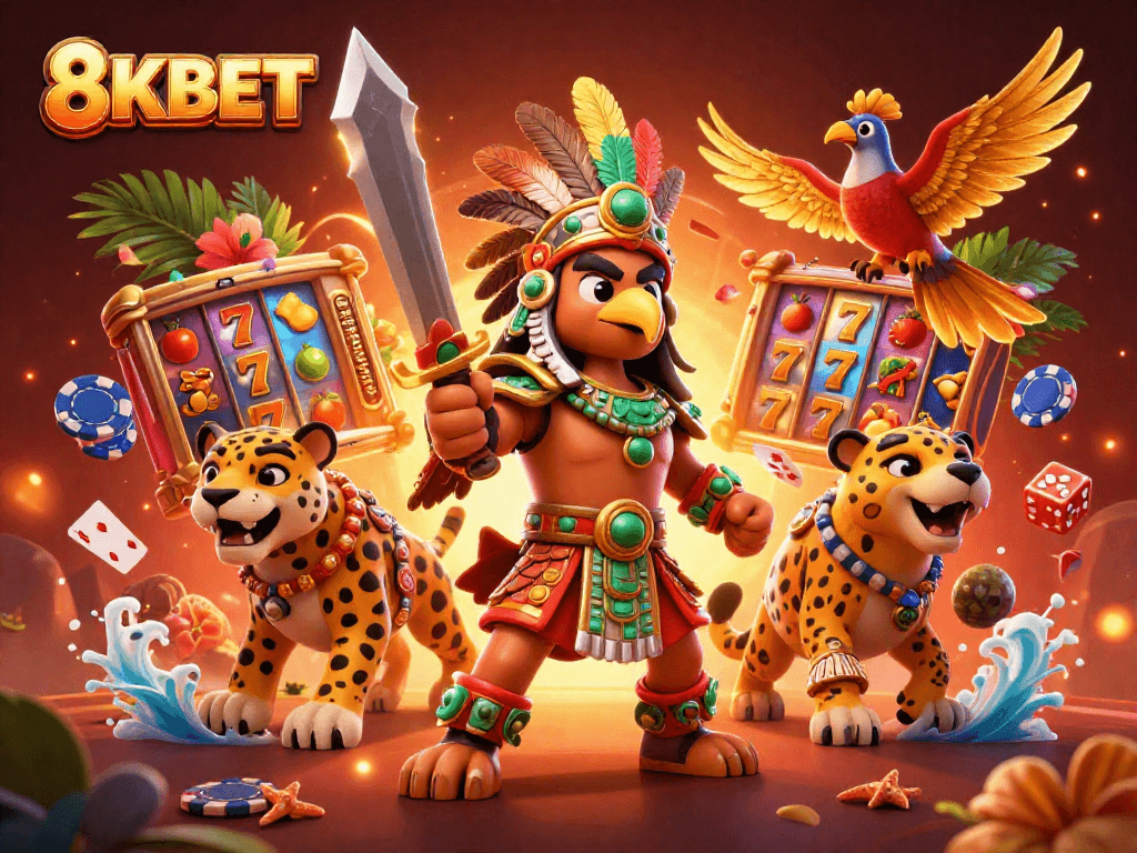 Engage with immersive 8KBET gaming adventure featuring vibrant characters and thrilling casino elements.