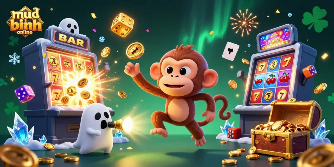 Engage in mậu binh online action with a monkey and puppy in a vibrant casino scene.