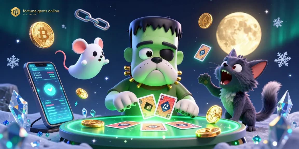 Engage with fortune gems online at a dynamic casino scene featuring vibrant characters and crypto elements.