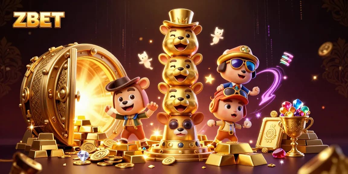 ZBET players experience thrilling casino action with golden treasures and animated totem characters.