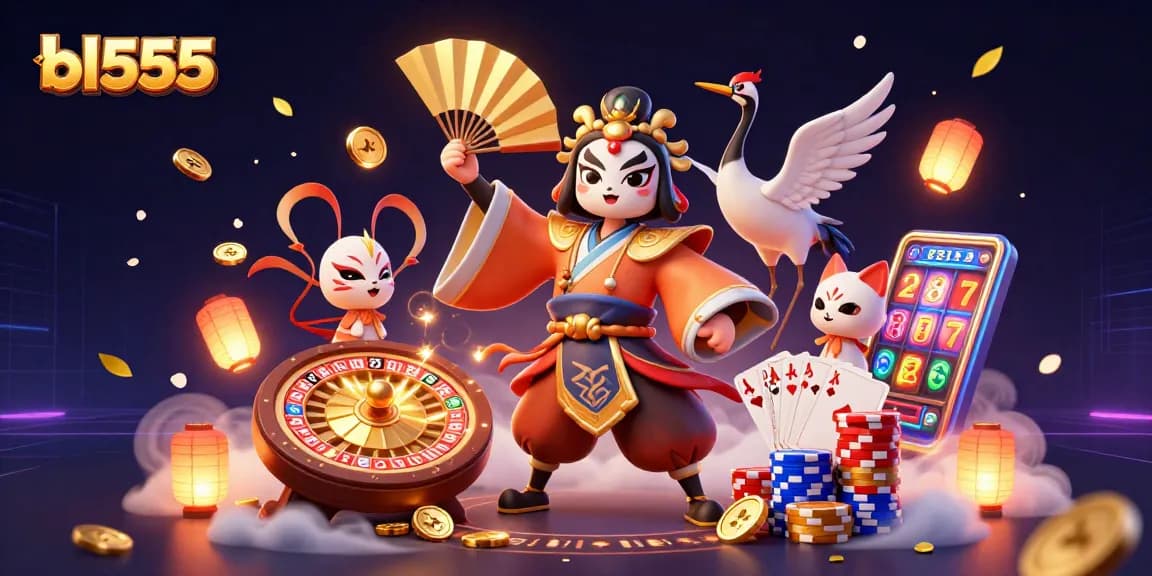 Engage with the thrilling world of bl555 as a kabuki warrior and kitsune mask create a vibrant casino atmosphere.