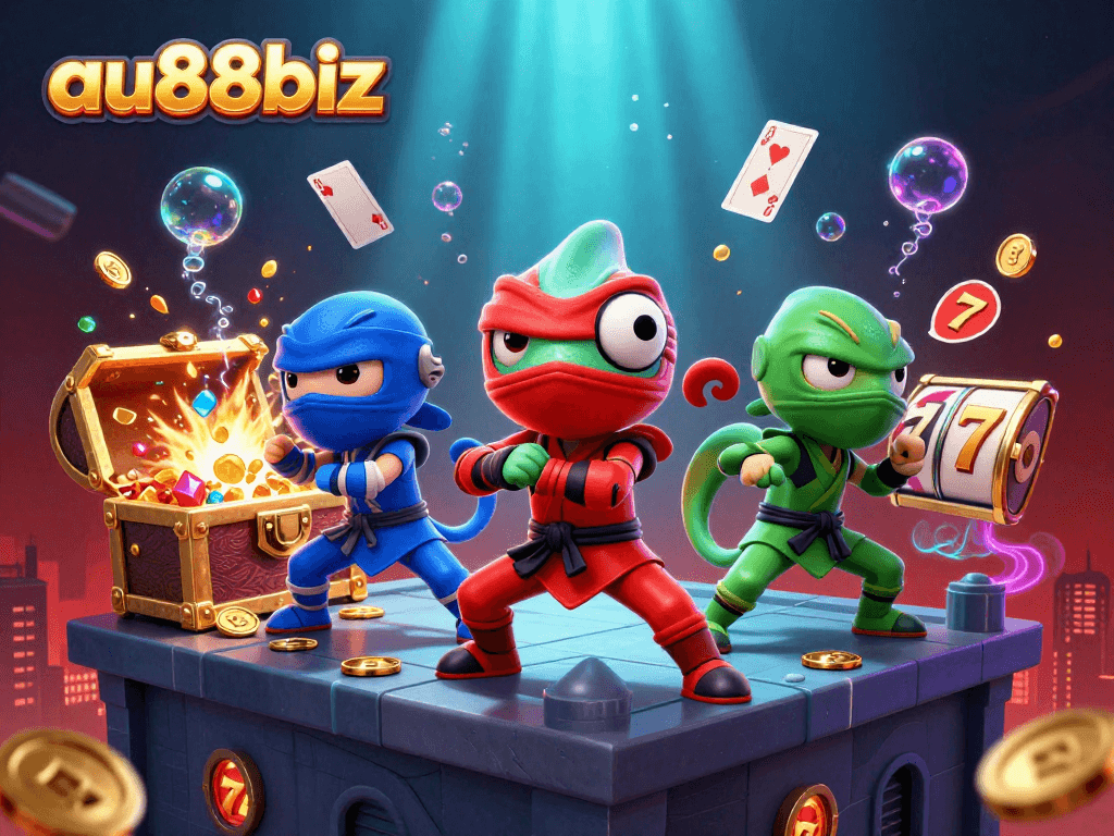 Engage in thrilling gameplay at au88biz with vibrant casino elements and dynamic characters in action.