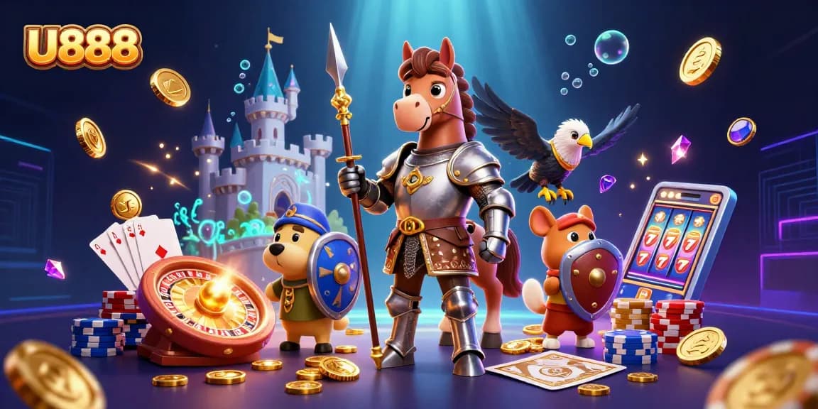 Experience thrilling moments at U888's lively casino, featuring unique characters and sparkling gameplay elements.