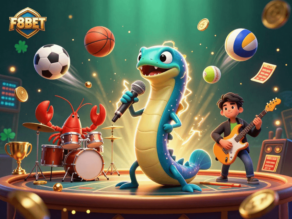 Experience thrilling entertainment at F8BET's underwater casino with vibrant characters and dynamic gaming elements.