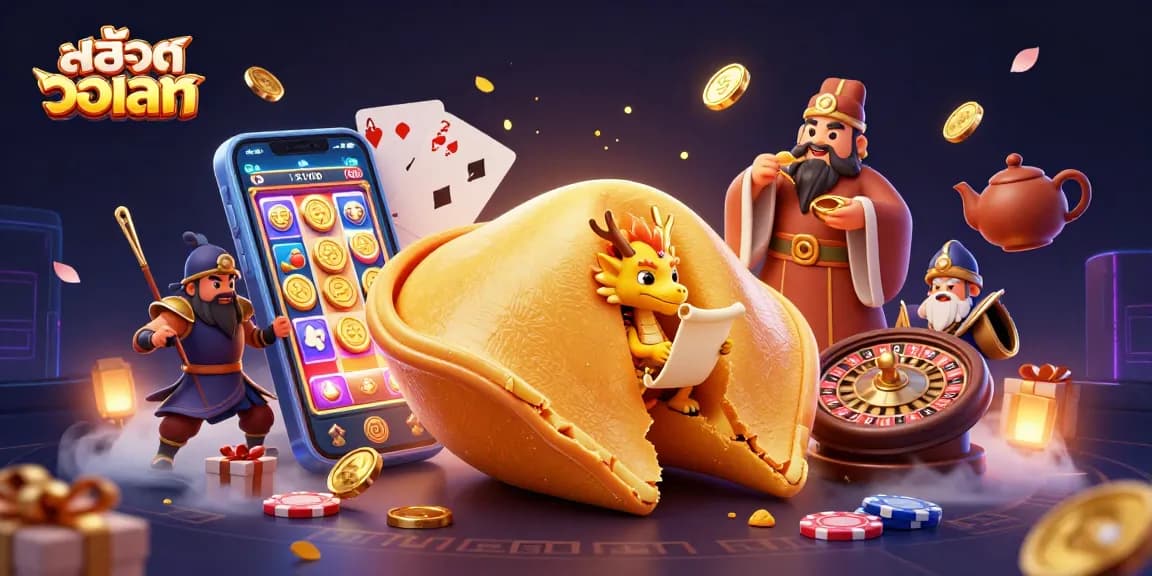 Experience thrilling สล็อตวอเลท action as a wise dragon reads fortunes from a golden cookie surrounded by dynamic game elements.