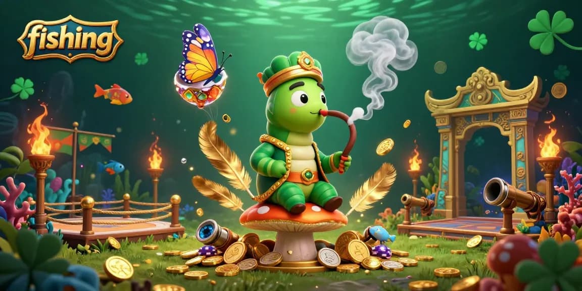 Engage in fishing adventures with a vibrant 3D digital illustration, depicting a colorful underwater world.