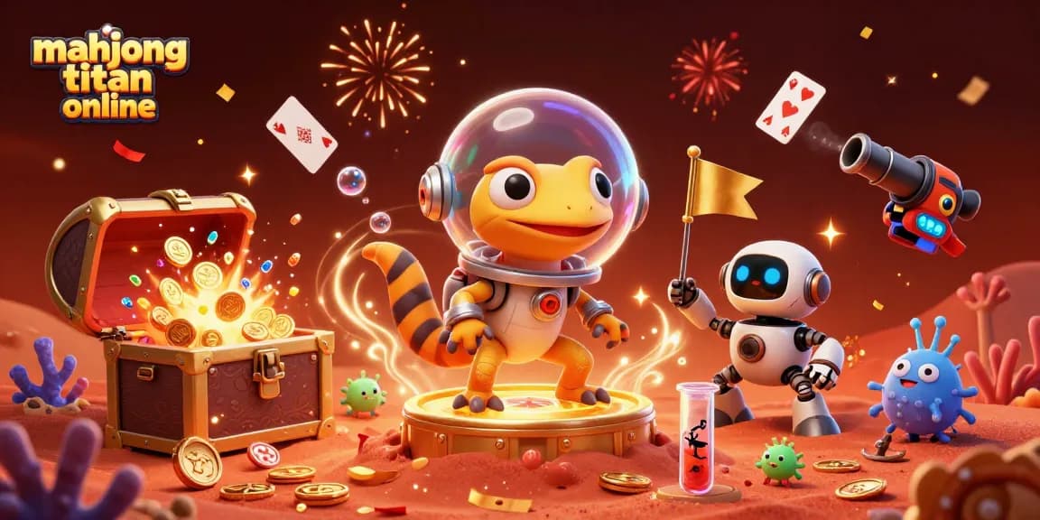 Experience the excitement of mahjong titan online with this vibrant casino discovery scene featuring a Martian gecko.