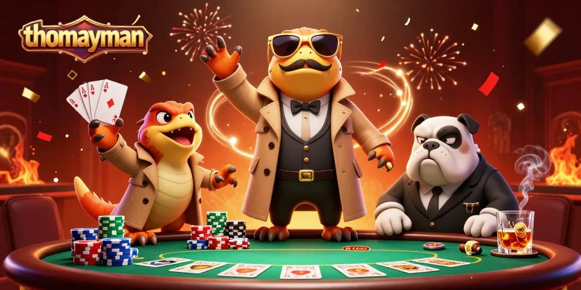 Join thomayman in a vibrant casino scene with animated raptors and poker excitement.