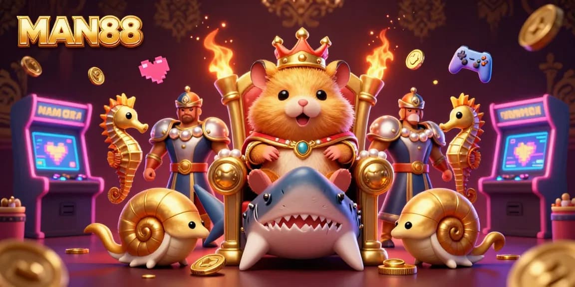 Join the excitement at MAN88 with vibrant casino-themed characters and game elements in a delightful 3D scene.