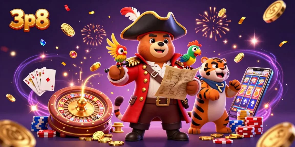 Engage with the adventure of 3p8 as a pirate bear, tiger, and parrot surround you with casino rewards!