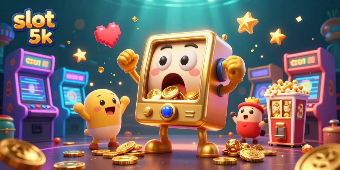 Experience the excitement with slot 5k machines pouring coins as they win big in this vibrant casino scene.