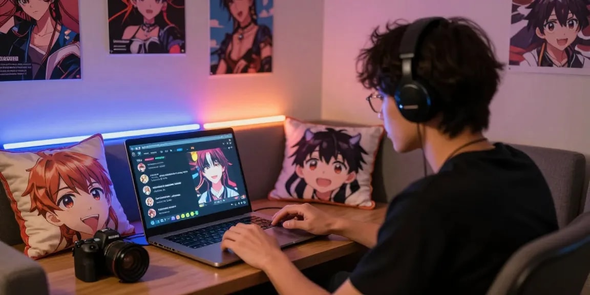Engaging user in AI chat hentai conversations within a cozy digital setting.