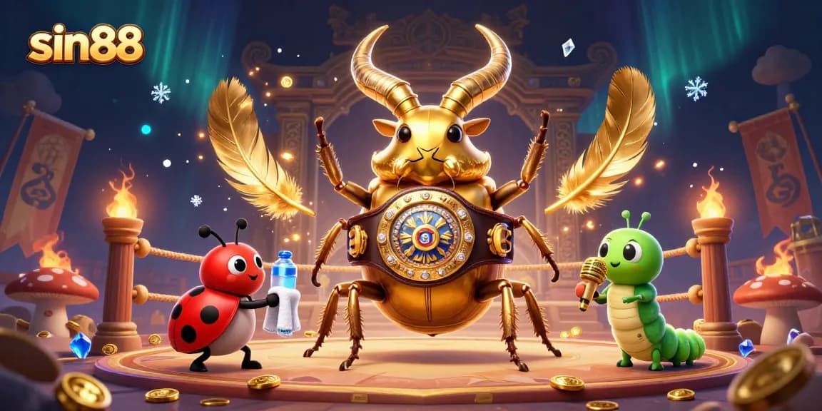 Experience thrilling moments at sin88 with a giant beetle boxing champion in a vibrant casino arena.