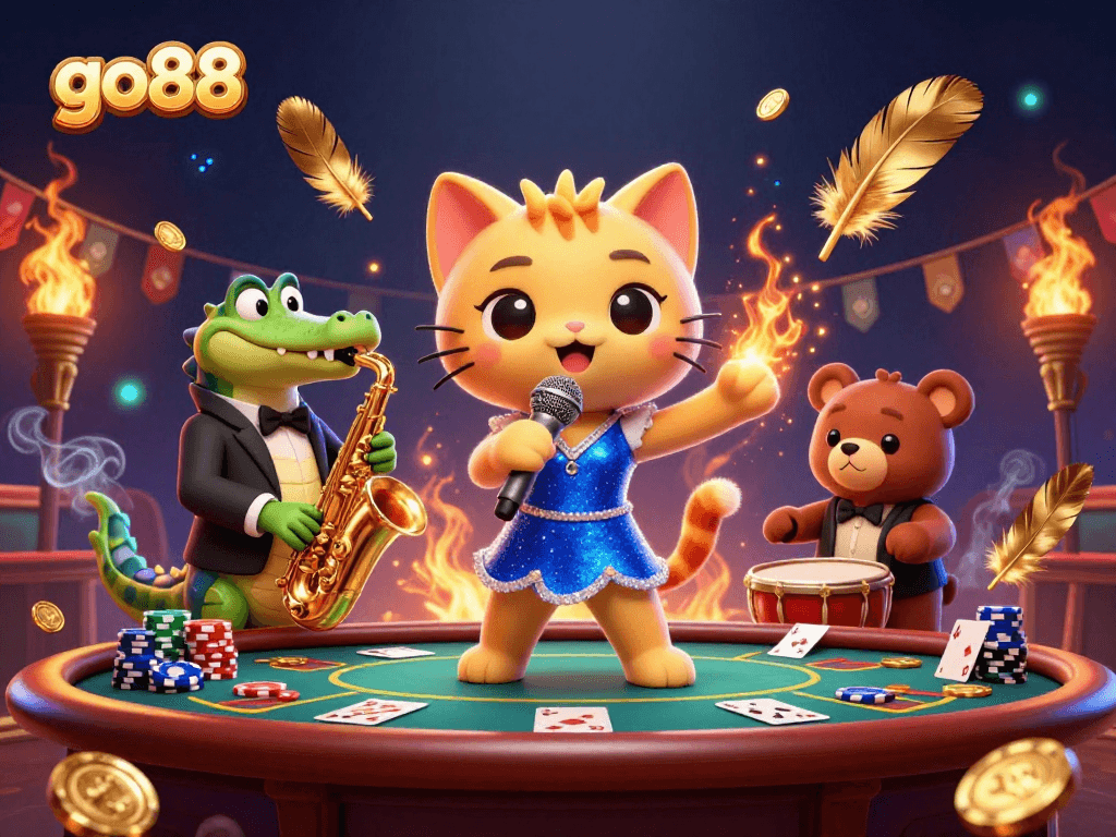 Unleash your gaming skills with go88 while enjoying a lively poker game featuring whimsical characters.