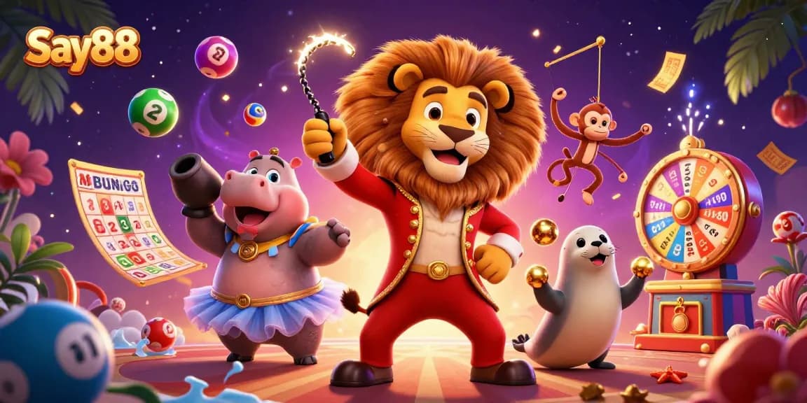 Experience thrilling games at Say88 with colorful lottery elements and an energetic circus scene.