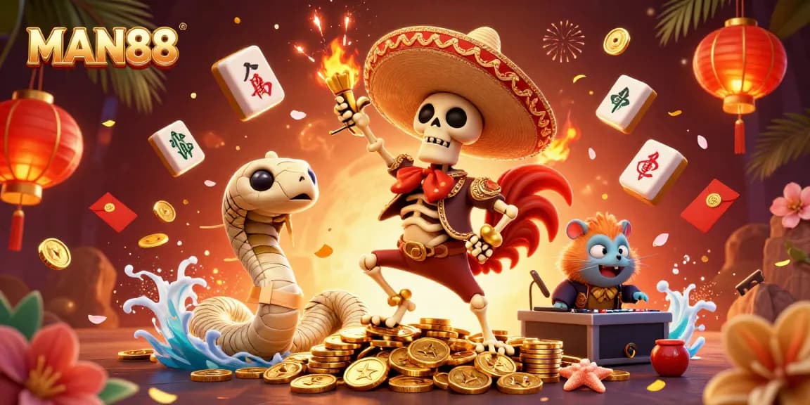 Engage in winning strategies at MAN88 with a festive digital casino scene full of rich elements.