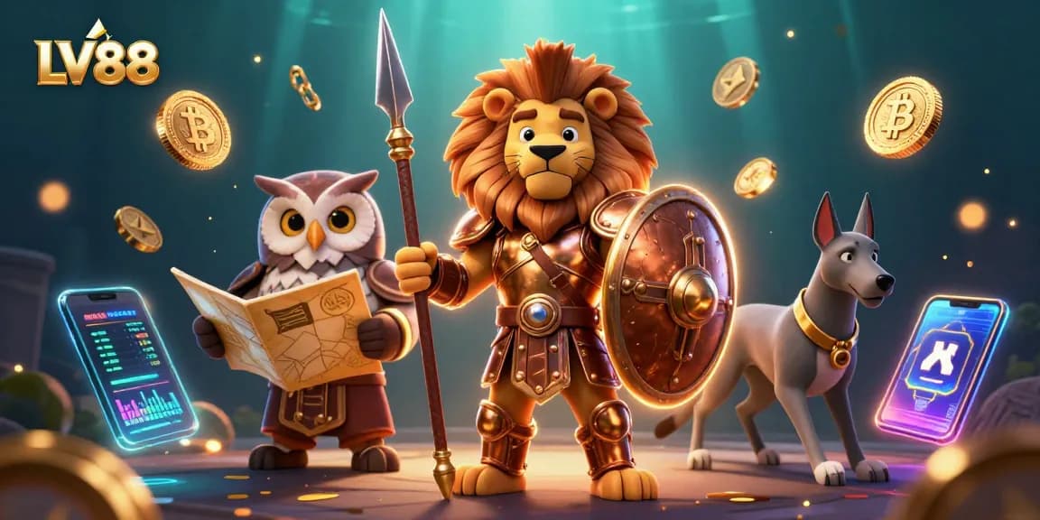 Experience winning strategies at LV88 with a dynamic casino-themed 3D illustration.