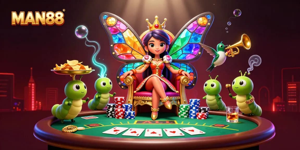 Experience thrilling gameplay at MAN88 with vibrant cartoon characters and poker elements.