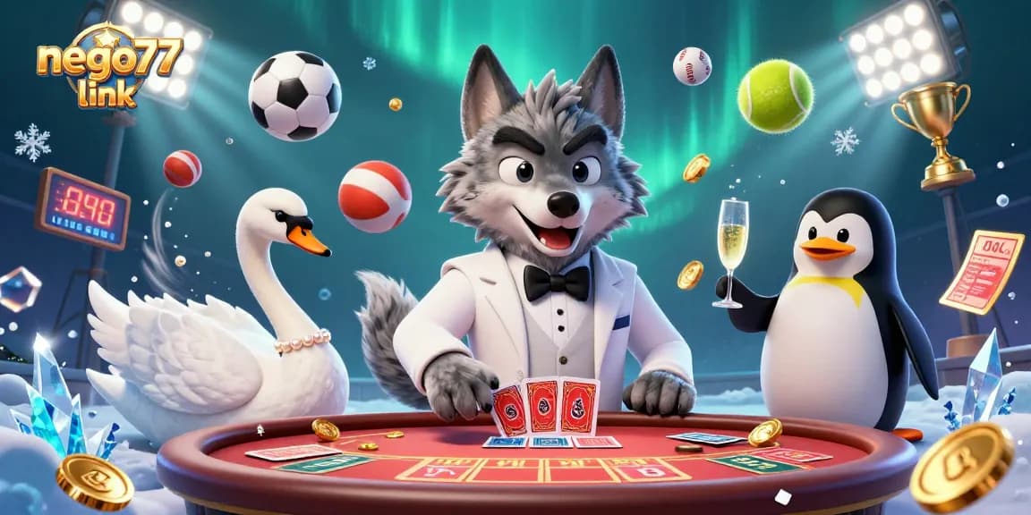 Engage with thrilling gambling action at nego77 link with a sophisticated casino scene featuring unique characters.