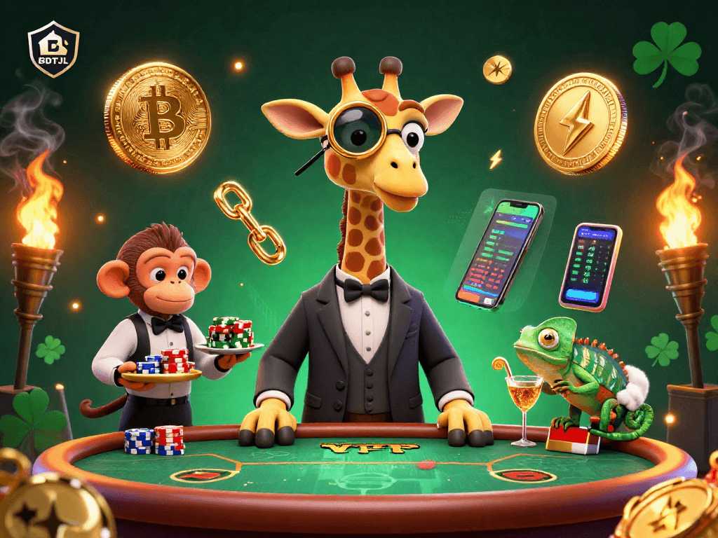 BDTJL players engage in vibrant 3D casino action with a high-roller giraffe, monkey valet, and chameleon bartender.