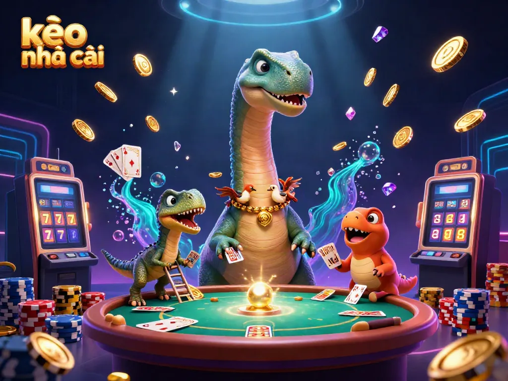 Engage with kèo nhà cái in a vibrant casino with dynamic characters and captivating gambling elements.