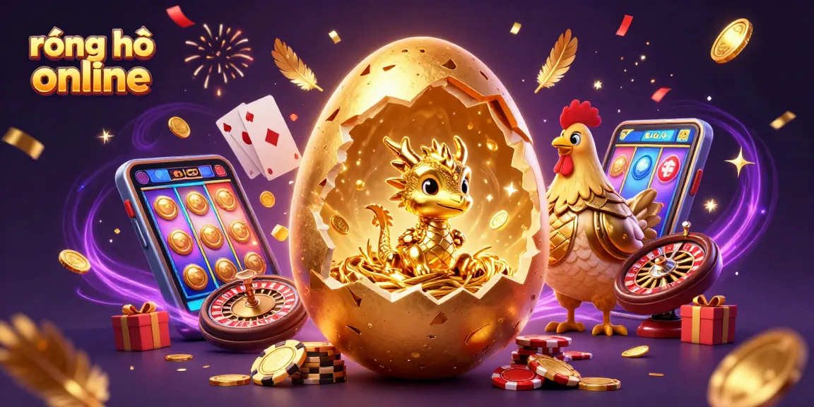 Engage in rồng hổ online with a golden dragon and celebratory casino elements.