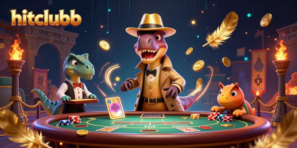 hitclubb features a clever velociraptor card counter amid a dynamic blackjack scene