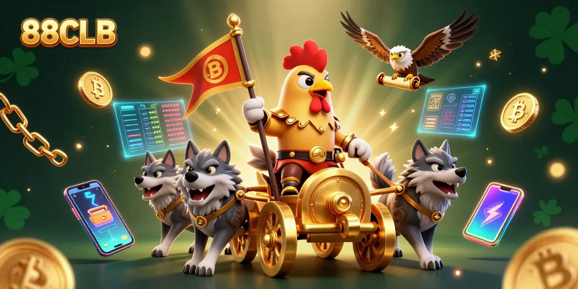 Win big at 88CLB with a vibrant 3D illustration of a rooster warlord leading the game.