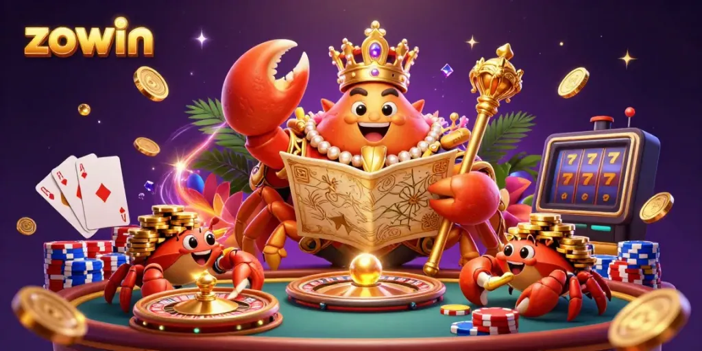 Zowin offers a thrilling casino adventure with a majestic crab emperor ruling over golden treasures and vibrant games.