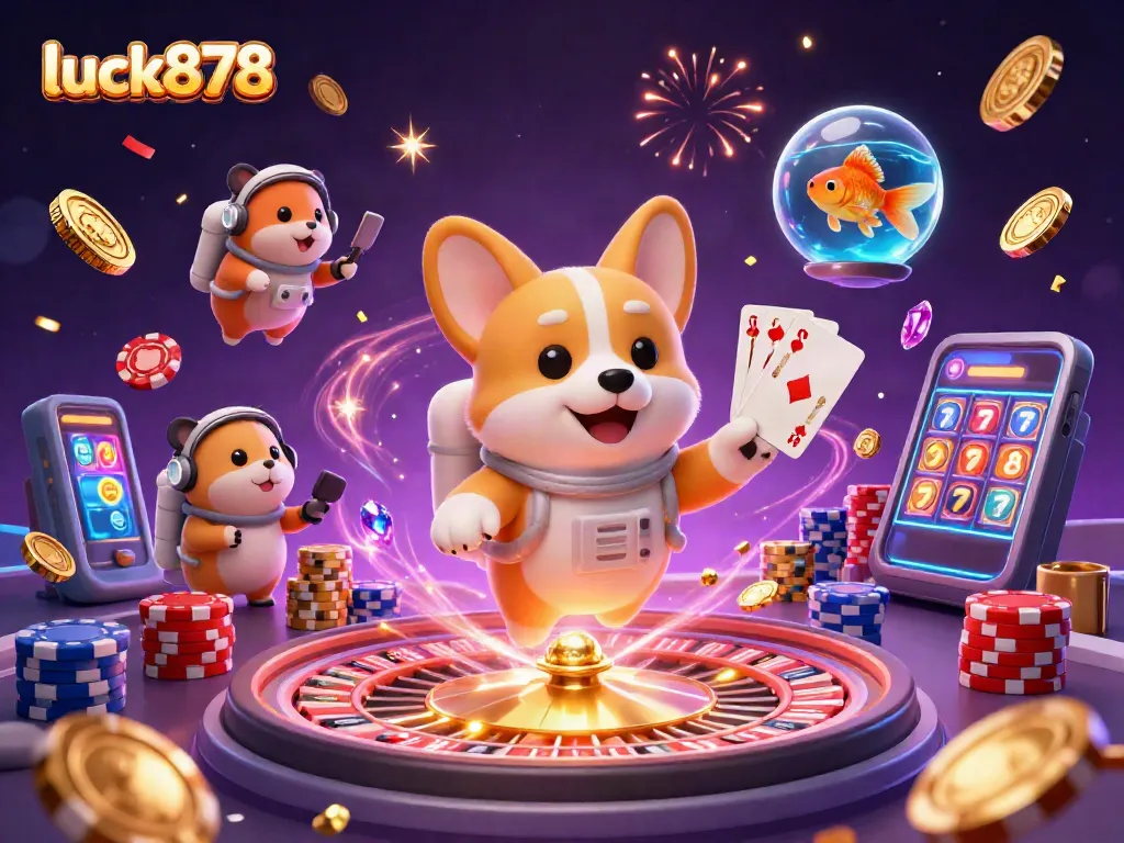 Experience excitement at luck878 casino with floating coins, lucky charms, and dynamic game elements!