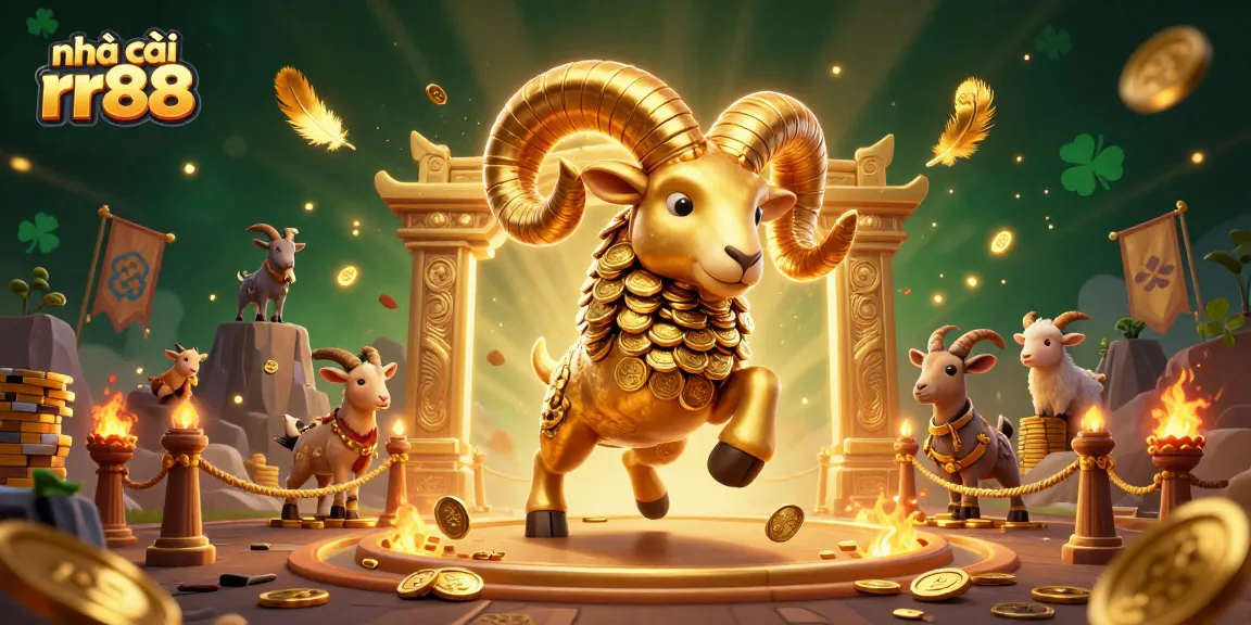 Engage in thrilling action at nhà cái rr88 with a dynamic illustration of a golden ram charging at a casino gate.