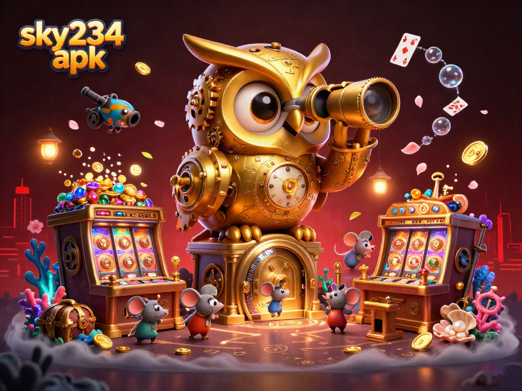 Engage with sky234 apk and experience vibrant casino action featuring a golden owl and animated game elements.