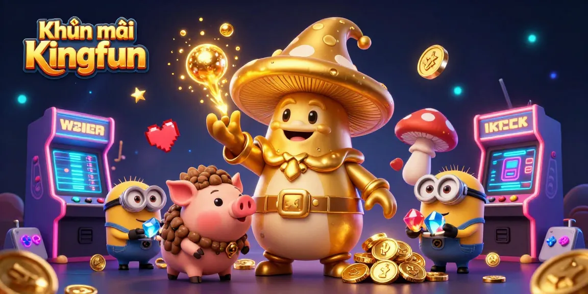 Experience thrilling wins with Khuyến mãi Kingfun in this vibrant 3D casino illustration filled with enchanting game elements.