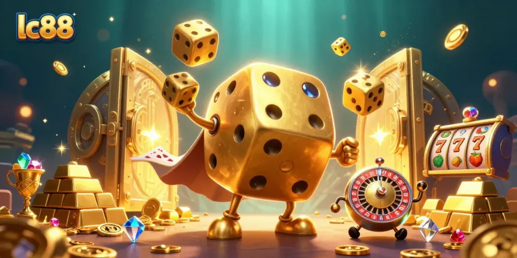 Engage with lc88 and jackpot excitement in a vibrant casino-themed illustration