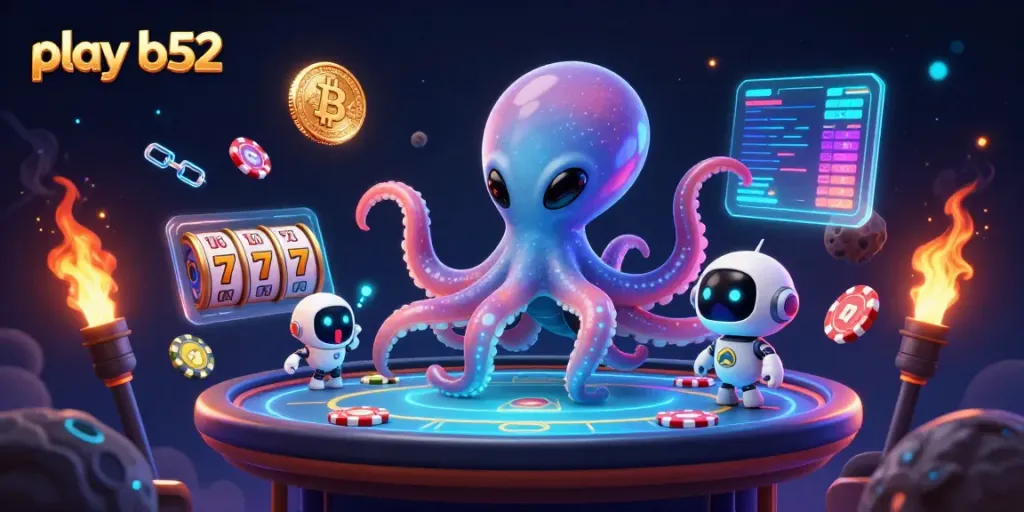 Engage with interactive gaming at play b52 with an alien octopus and crypto elements.