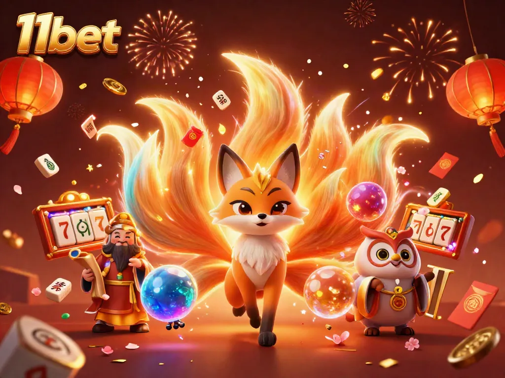 Experience the excitement of 11bet with a captivating scene featuring mascots and vibrant casino elements.