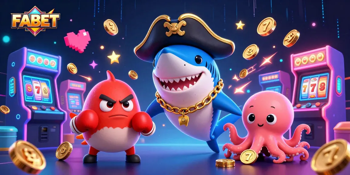 Engage with FABET and dive into thrilling slot adventures featuring a cartoon shark and friends.