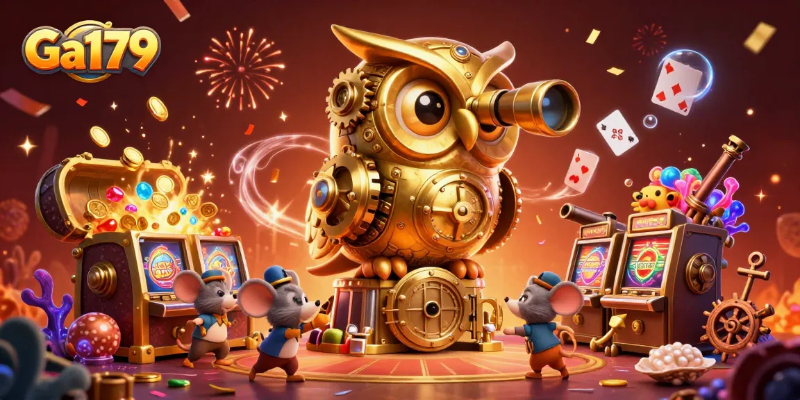 Engage in exciting gaming at Ga179 with a clockwork owl ushering in thrilling casino adventures.