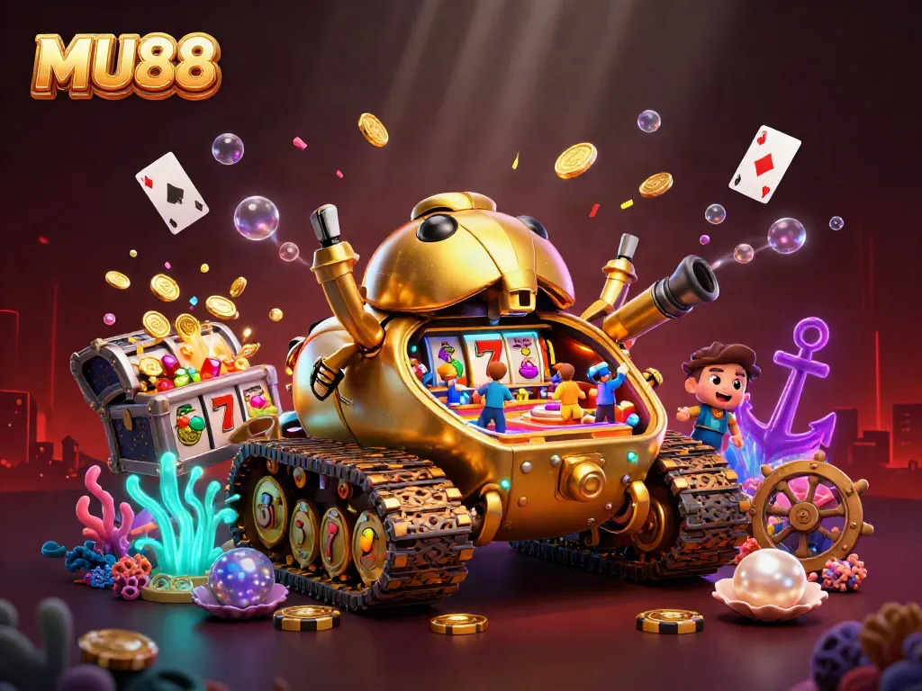 Experience the thrill of gaming with MU88's vibrant casino tank illustration.