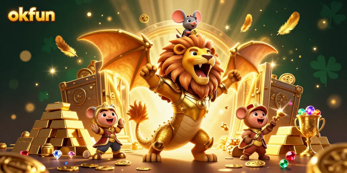 Experience exhilarating wins with okfun in this vibrant 3D casino scene filled with treasures and excitement.