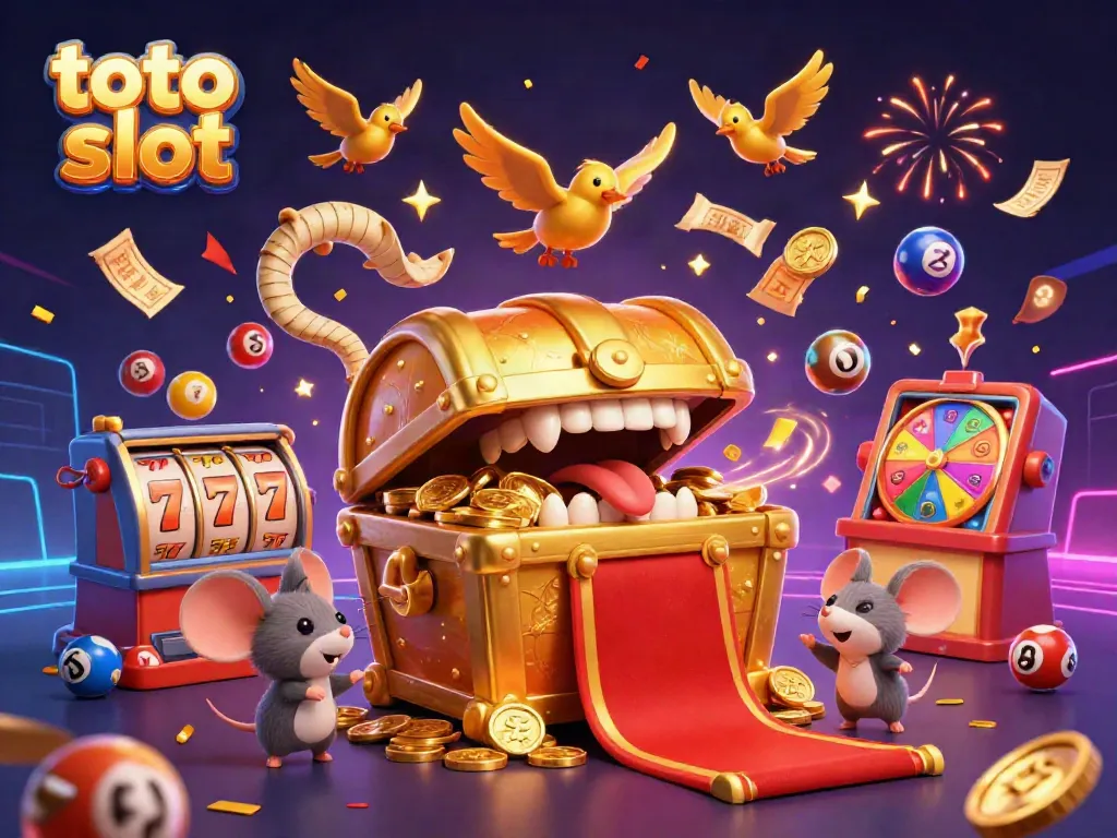 Experience excitement with toto slot in this vibrant, dynamic 3D casino scene, full of action and rich visuals.