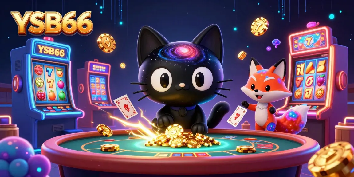 Experience YSB66's thrilling gameplay with a cosmic casino scene featuring vibrant characters and slot machines.
