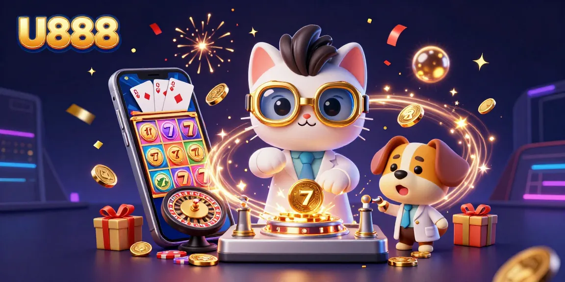 Experience U888's thrilling casino elements with vibrant slots and engaging characters.