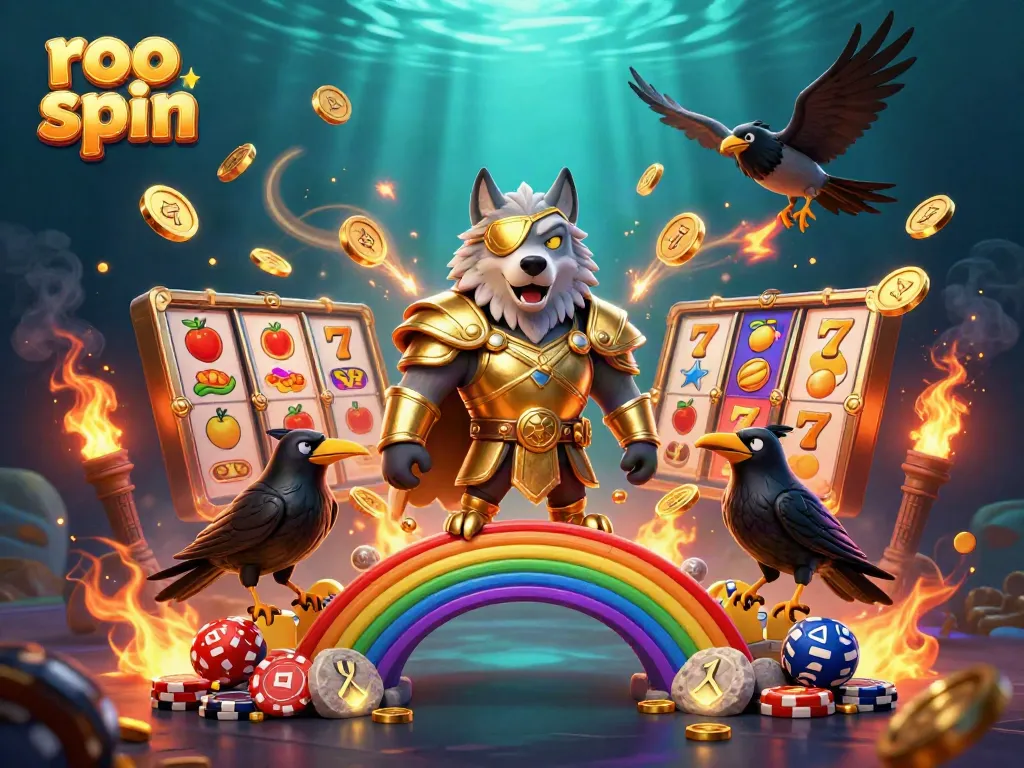 Experience the thrill of casino games with roo spin, featuring vibrant slot elements and dynamic gold coins.