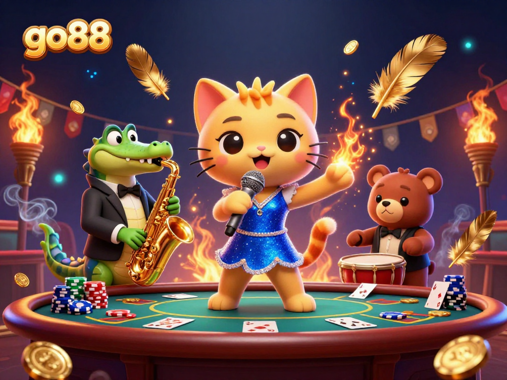 Unleash your gaming skills with go88 while enjoying a lively poker game featuring whimsical characters.