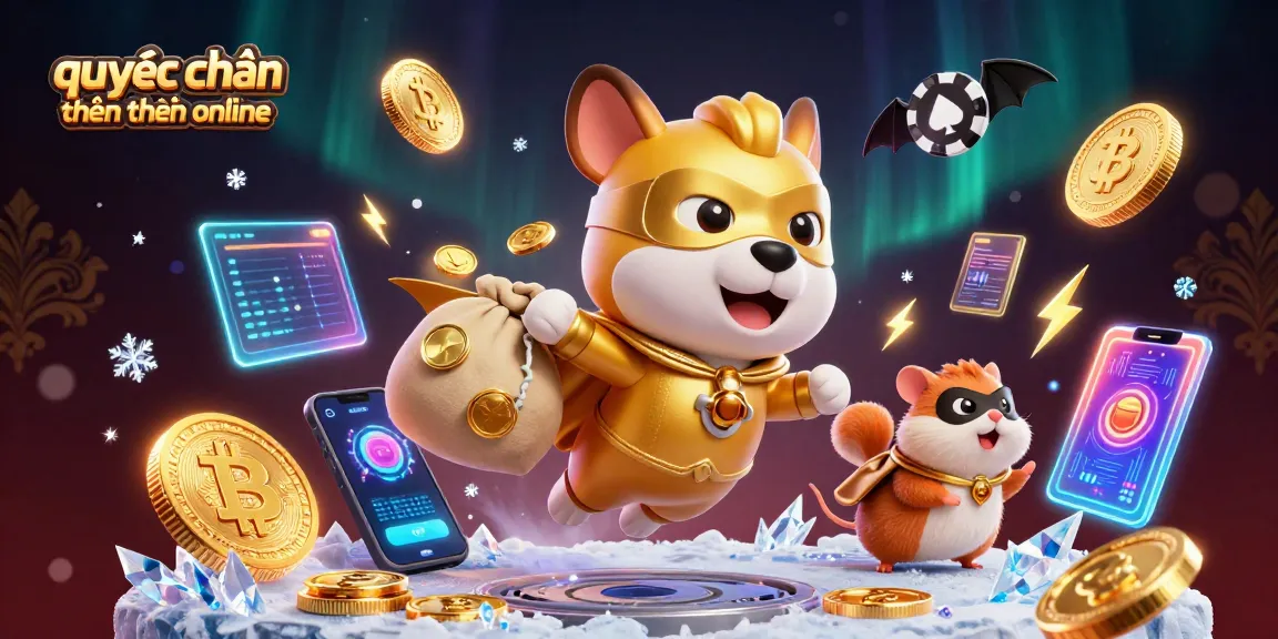 Experience excitement in quyết chiến tiền thưởng online with a heroic dog and hamster amidst vivid casino elements.